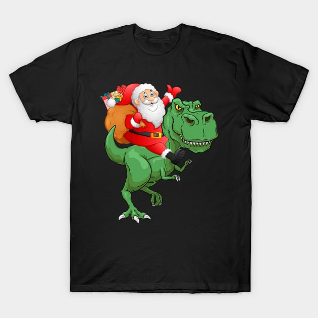 Santa Riding Dinosaur T rex Christmas Gifts For Dinosaur Lover T-Shirt by mittievance